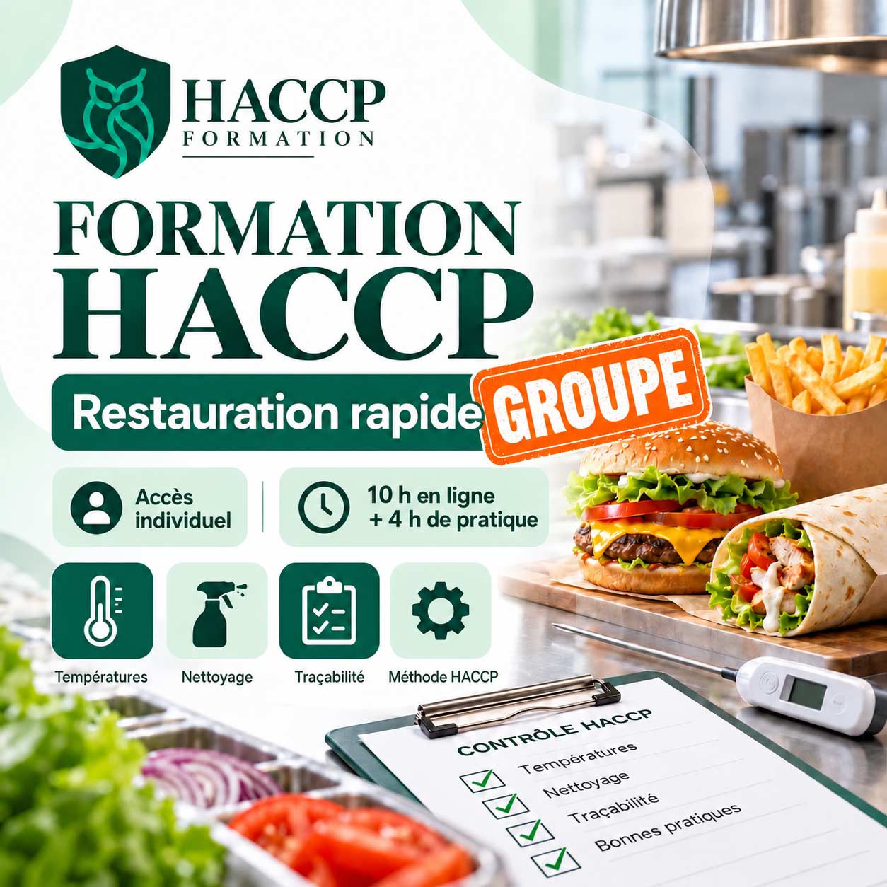 affiche de formation haccp avec badge groupe